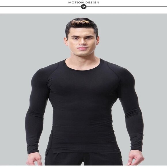 Men Compression Training Shirt Thermal Underwear Layer Workout Tops Long Sleeves - Picture 10 of 10
